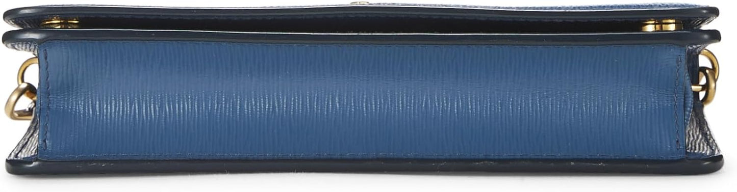 Pre-Loved Blue Vitello Move Envelope Wallet on Chain (WOC), Blue