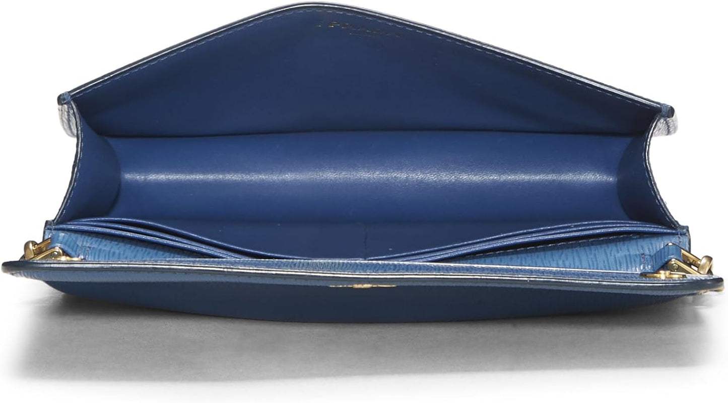 Pre-Loved Blue Vitello Move Envelope Wallet on Chain (WOC), Blue