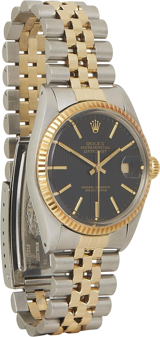 Pre-Loved Stainless Steel & 18K Gold Tapestry Datejust 16013 36mm, Black